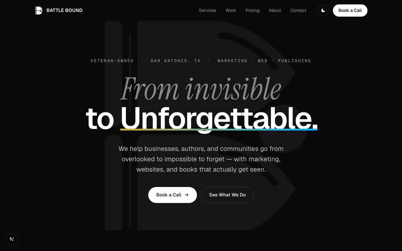 Battle Bound Branding website homepage
